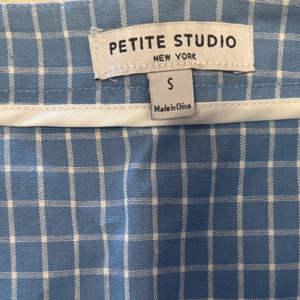 Vintage Blue Windowpane Button-Front Mini Skirt - image 2